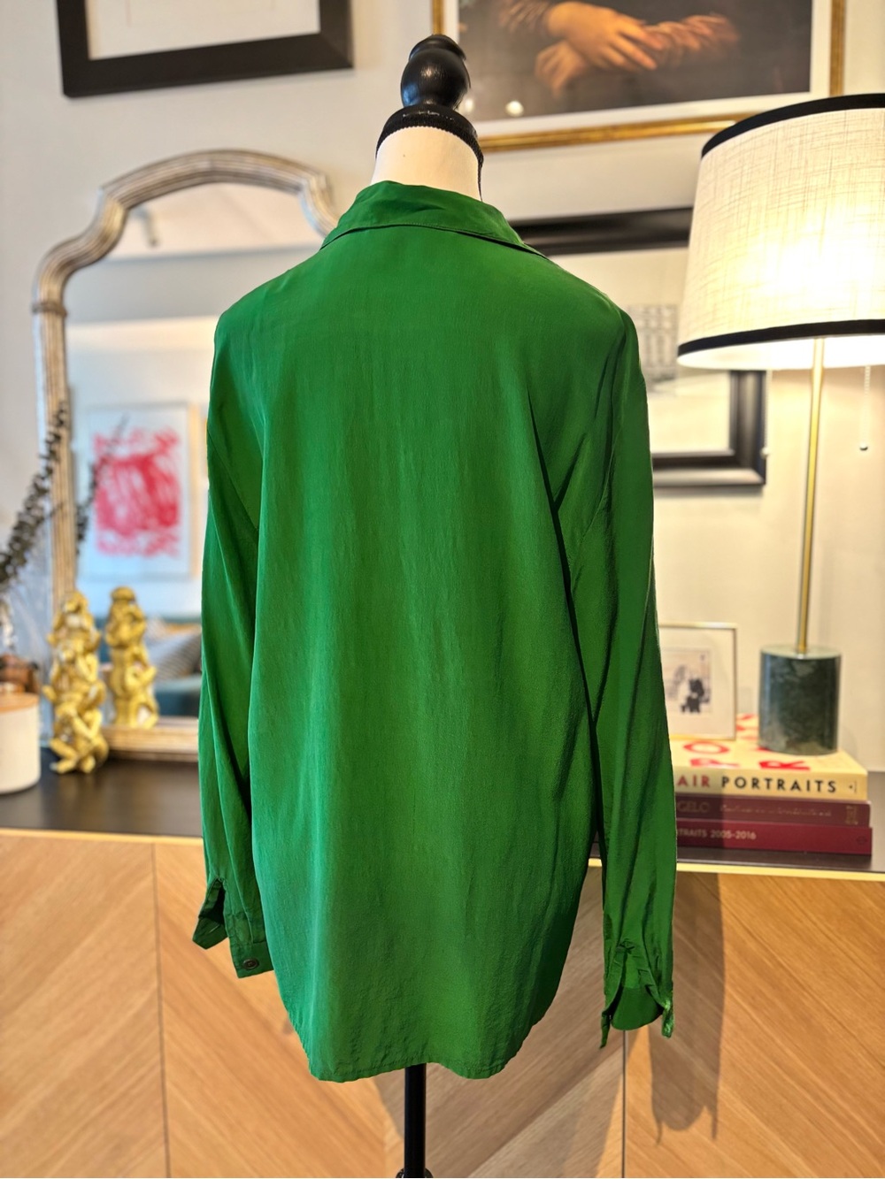 100% Silk PRINCIPLES Vintage Emerald Green Button-Up Shirt Medium - Picture 6 of 12